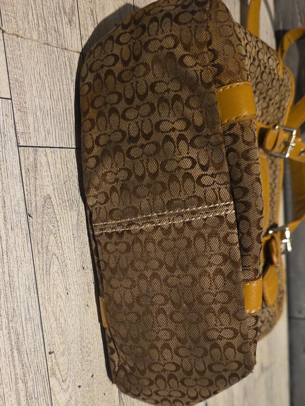 Coach Brown Signature Tote with Mustard Trim - Picture 5 of 8